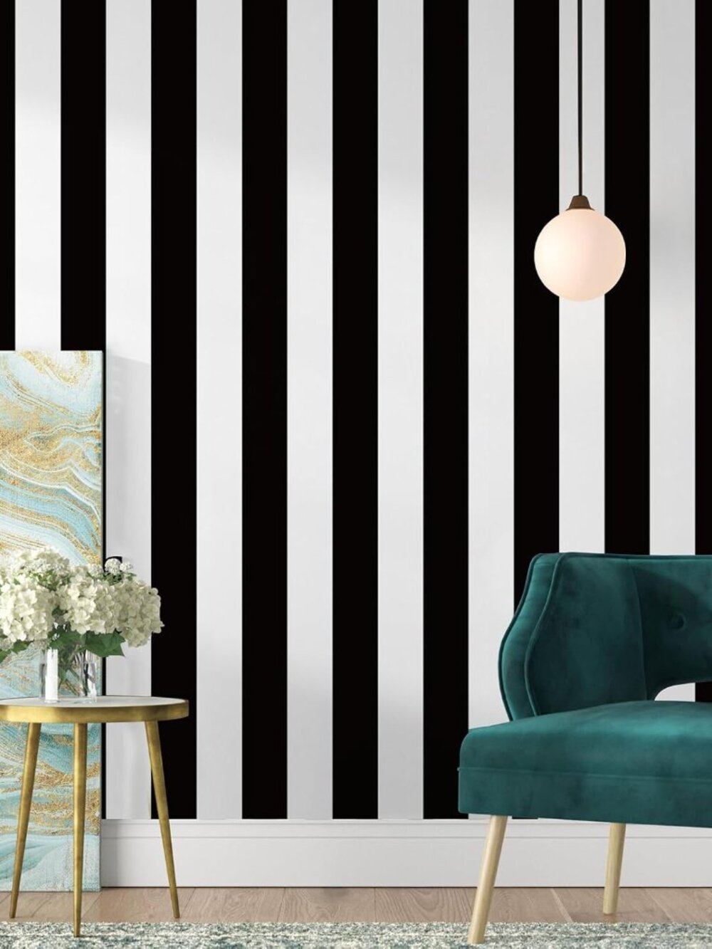 Black and White Striped Wallpaper Peel and Stick Wallpaper Vinyl